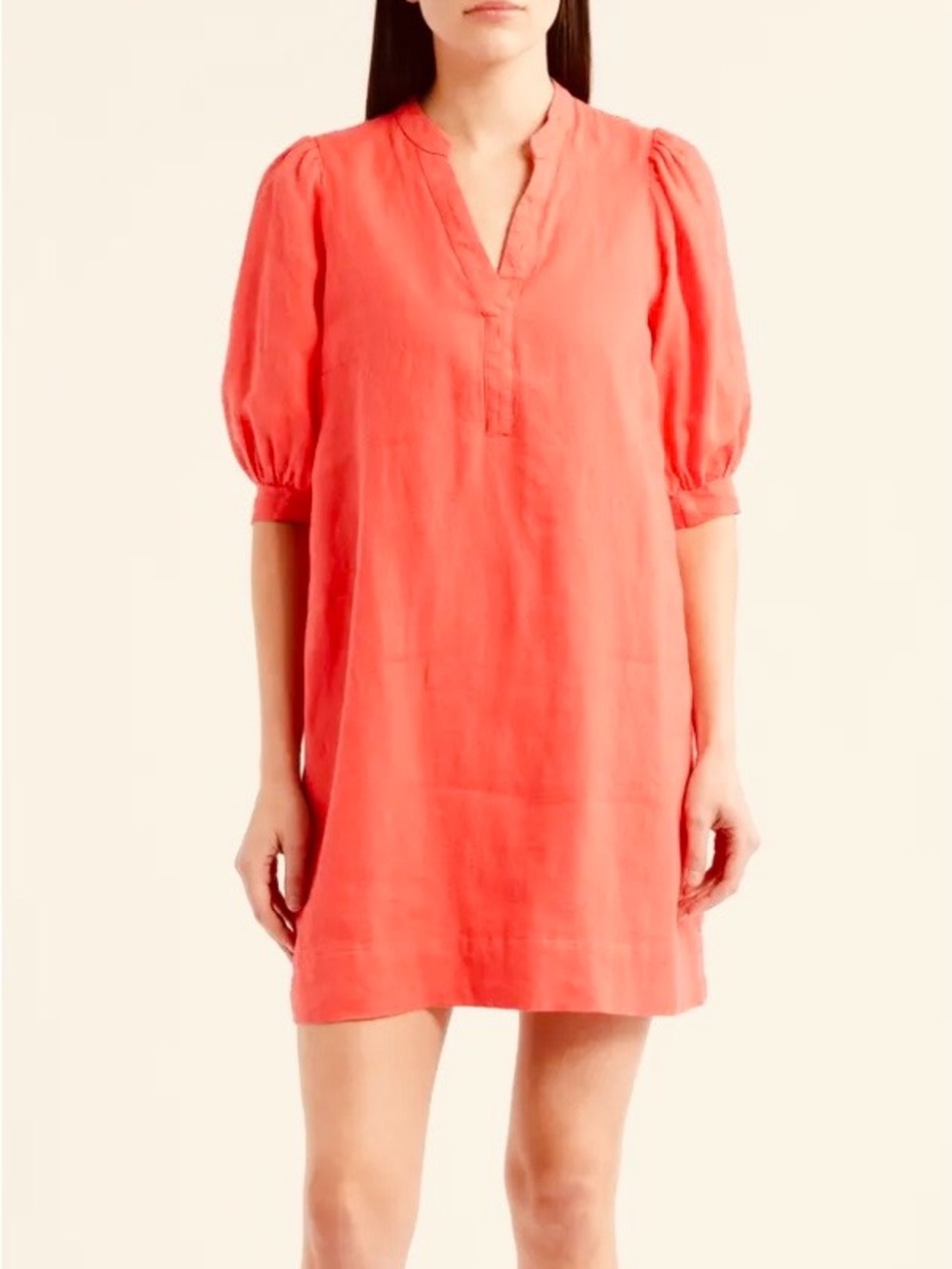 sundays Coral Mini Dress with Puff Sleeves